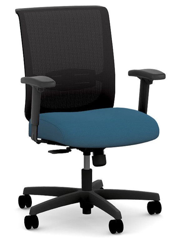 Hon Convergence Mid-Back Task with Dapper Jewel Seat Upholstery, Black Mesh, Frame and Base, Height and Width Adjustable Arms Hon Convergence Mid-Back Task with Dapper Jewel Seat Upholstery, Black Mesh, Frame and Base, Height and Width Adjustable Arms