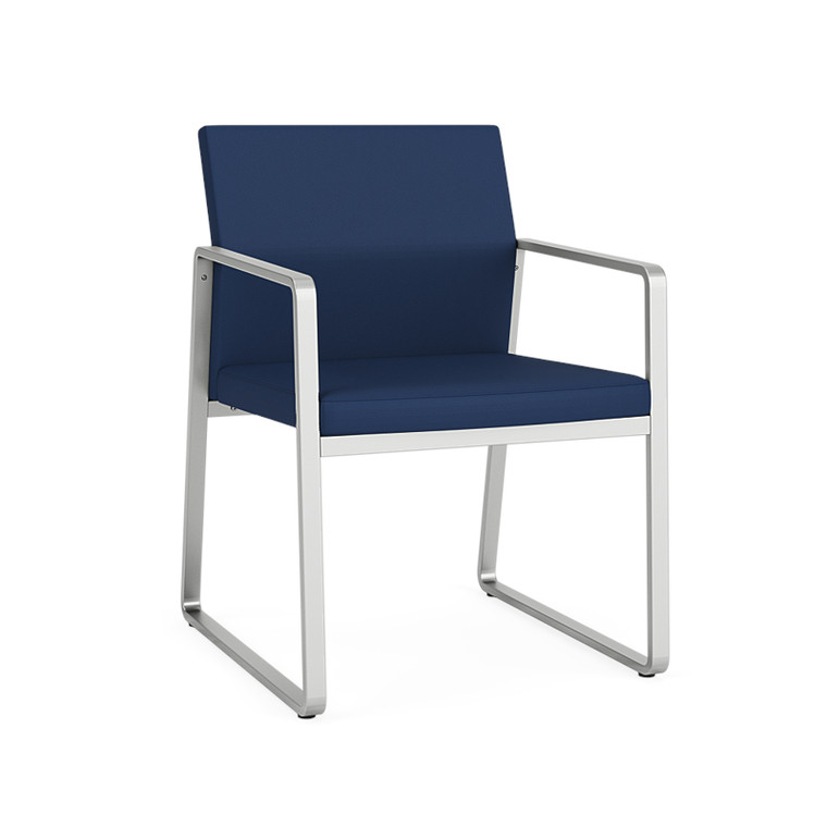 Lesro Gansett Guest Chair, Dillon Vinyl Ocean Upholstery, Silver Frame Finish, 3/4 Front View Lesro Gansett Guest Chair, Dillon Vinyl Ocean Upholstery, Silver Frame Finish, 3/4 Front View