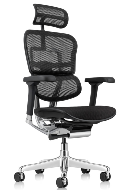 Ergohuman High Back All Mesh Executive Generation 2 with Tempur-Pedic Seat, Black, 3/4 Front View Ergohuman High Back All Mesh Executive Generation 2 with Tempur-Pedic Seat, Black, 3/4 Front View