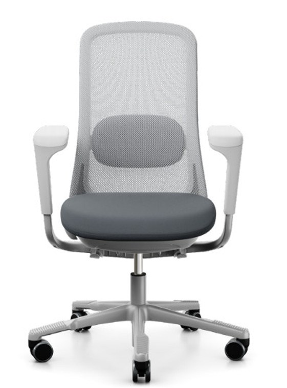 HAG SoFi Mesh Quickship Tasker quickship with light grey mesh, dark grey seat and silver base, Front View HAG SoFi Mesh Quickship Tasker quickship with light grey mesh, dark grey seat and silver base, Front View