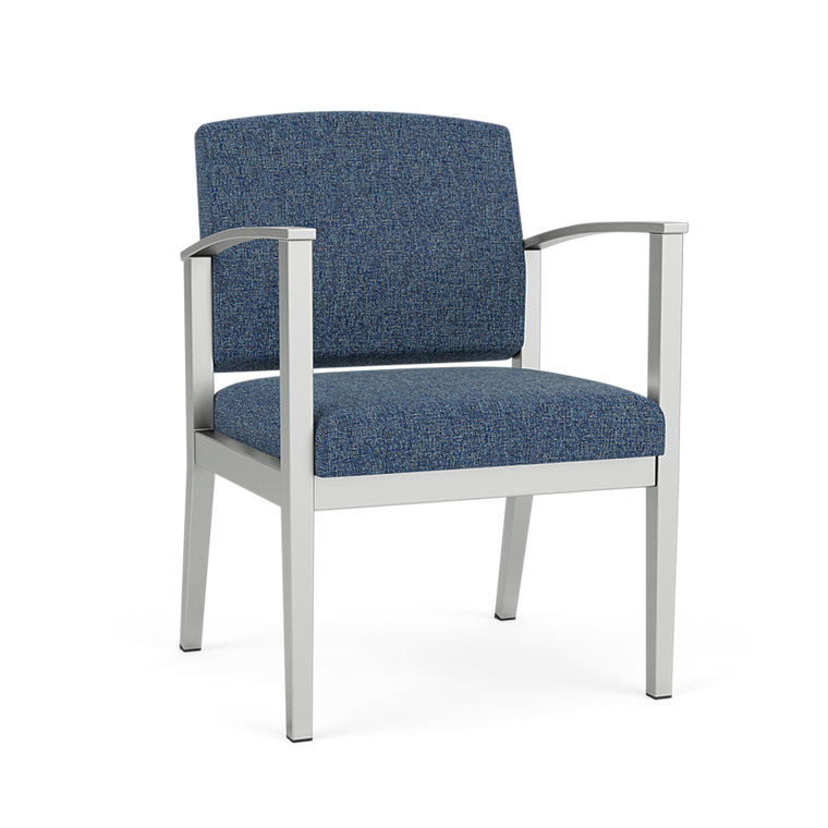 Lesro Amherst Steel Guest Chair, Connelly Bluejay Upholstery, Silver Frame Finish, 3/4 Front View Lesro Amherst Steel Guest Chair, Connelly Bluejay Upholstery, Silver Frame Finish, 3/4 Front View