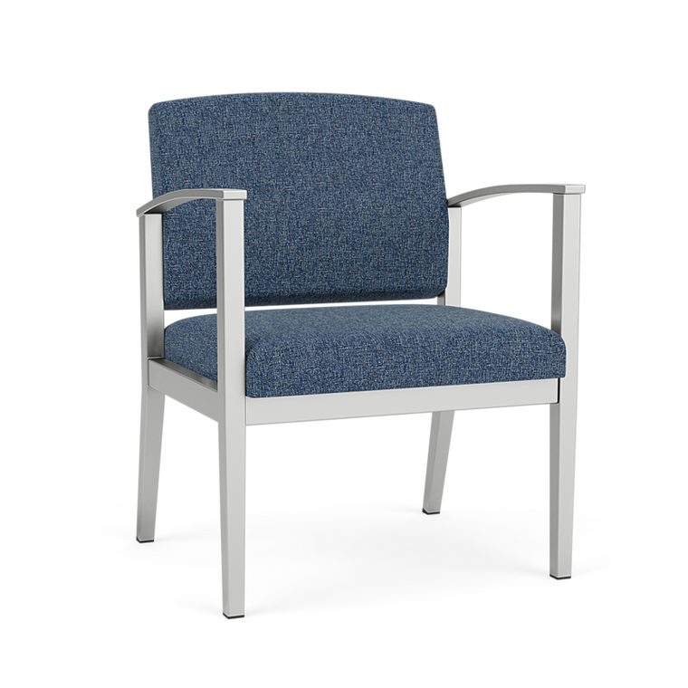 Lesro Amherst Steel Oversized Guest Chair, Connelly Bluejay Upholstery, Silver Frame Finish, 3/4 Front View Lesro Amherst Steel Oversized Guest Chair, Connelly Bluejay Upholstery, Silver Frame Finish, 3/4 Front View