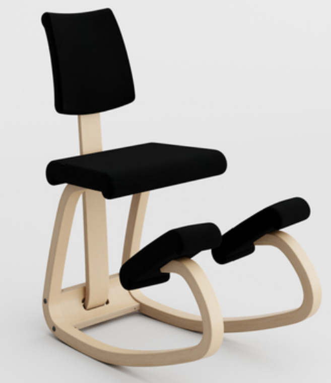 Varier Variable Balans PLUS Kneeling Chair Quickship, Black Revive fabric and Natural Frame, 3/4 view