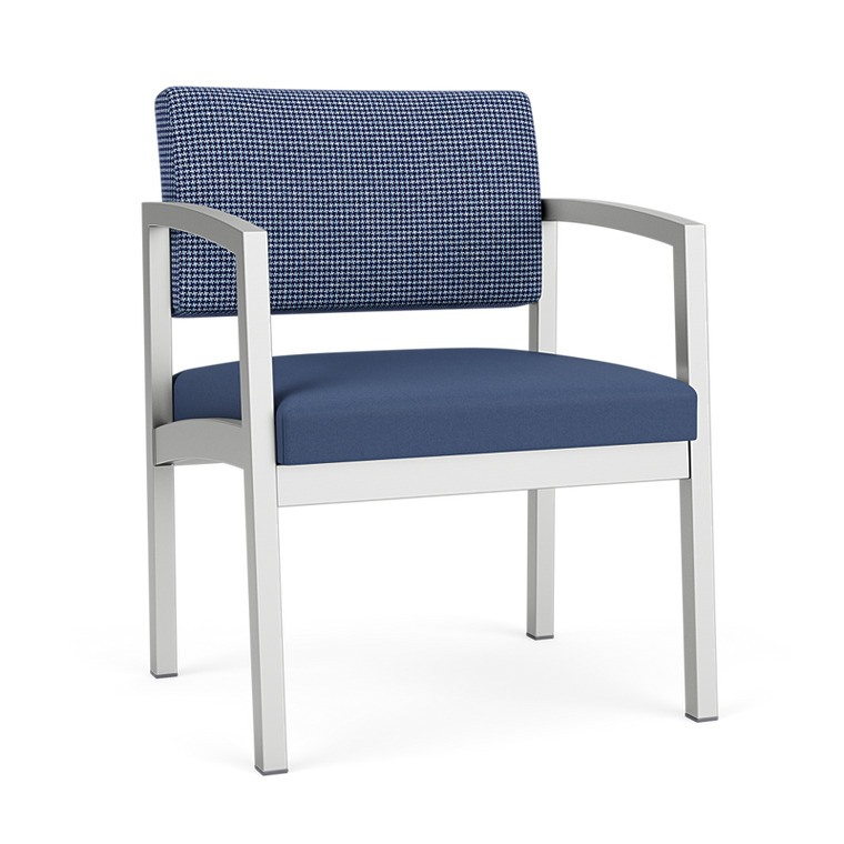 Lesro Lenox Steel Frame Oversized Guest, Huron Scooner Back Upholstery, Silvertex Sapphire Seat Upholstery, Silver Frame Finish, 3/4 Front View Lesro Lenox Steel Frame Oversized Guest, Huron Scooner Back Upholstery, Silvertex Sapphire Seat Upholstery, Silver Frame Finish, 3/4 Front View