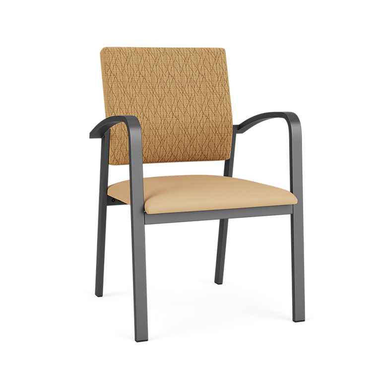 Lesro Newport Guest Chair, Adler Golden Seat Back Upholstery, Dillon Vinyl Buff Seat Upholstery, Charcoal Frame Finish, 3/4 Front View Lesro Newport Guest Chair, Adler Golden Seat Back Upholstery, Dillon Vinyl Buff Seat Upholstery, Charcoal Frame Finish, 3/4 Front View